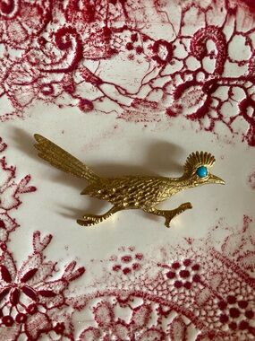 🌵Vintage🌵 Roadrunner Brooch with Turquoise Eye